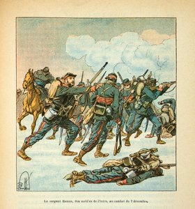 A Arma do Loire por Eugene Sergeant, conhecida como Grenest, ilustrada por Louis Bombled (1862-1927) (Guerra Franco-Alemã; campanha de 1870 -1871): Sargento Ramus, do móvel de Isere, na batalha de 7 de dezembro de Louis Charles Bombled