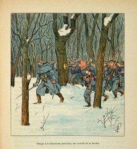 A Arma do Loire por Eugene Sergent, conhecido como Grenest, ilustrado por Louis Bombled (1862-1927) (Guerra Franco-Alemã; campanha de 1870 -1871): Batalha de Le Mans em Janeiro de 1871, carregando os telemóveis da Sarthe, Colecção Privada de Louis Charles Bombled