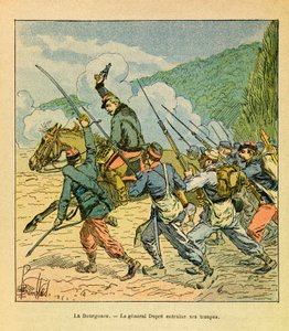 The Eastern Armee of Eugene Sergeant, dit Grenest, ilustrado por Louis Bombled (1862-1927) (Guerra Franco-Alemã; campanha de 1870-1871): O General Dupre tem a cabeça de seus homens na Batalha de La Bourgonce em outubro de 1870, Coleção Privada de Louis Charles Bombled