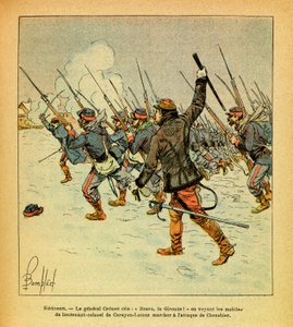 A Armee Oriental do Sargento Eugene, conhecida como Grenest, ilustrada por Louis Bombled (1862-1927) (Guerra Franco-Alemã; campanha de 1870 -1871): Janeiro de 1871, Hericourt, o General Cremer grita "Bravo, La Gironde" quando vê os motivos do Tenente Coron de Louis Charles Bombled