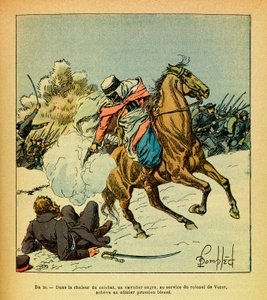 A Armee Oriental do Sargento Eugene, conhecida como Grenest, ilustrada por Louis Bombled (1862-1927) (Guerra Franco-Alemã; campanha de 1870 -1871): Janeiro de 1871, um cavaleiro negro ao serviço do Coronel De Vezet completa um oficial prussiano ferido, Col de Louis Charles Bombled