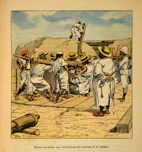 A Guerra em Madagáscar - História das Expedições Francesas de 1885-1895 por Henri Galli dit Galllichet (1854-1922), ilustrada por Louis Bombled (1862-1927): Hovas trabalhando nas fortificações da capital em 1895, Coleção Privada de Louis Charles Bombled