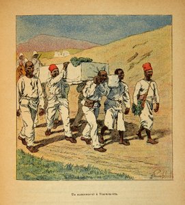 A Guerra em Madagáscar - História das Expedições Francesas de 1885-1895 por Henri Galli dit Galllichet (1854-1922), ilustrada por Louis Bombled (1862-1927): Enterro de um soldado em tsarasaotra em 1895, Coleção Privada de Louis Charles Bombled
