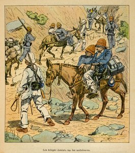 A Guerra em Madagáscar - História das Expedições Francesas de 1885-1895 por Henri Galli dit Galllichet (1854-1922), ilustrada por Louis Bombled (1862-1927): Os Eclopes do Braço Escapa nas Ambulâncias da Fortuna em Madagáscar, Coleção Particular de Louis Charles Bombled