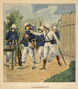 A Guerra em Madagáscar - História das Expedições Francesas de 1885-1895 por Henri Galli dit Galllichet (1854-1922), ilustrada por Louis Bombled (1862-1927): Tropas francesas no envenenador Shaw em 1884 (pastor metodista inglês que tinha deixado o b de Louis Charles Bombled
