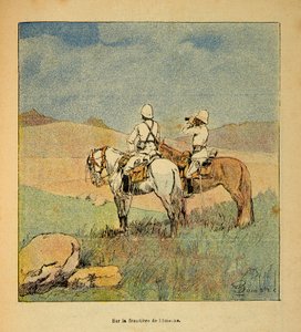 A Guerra em Madagáscar - História das Expedições Francesas de 1885-1895 por Henri Galli dit Galllichet (1854-1922), ilustrada por Louis Bombled (1862-1927): Militares em reconhecimento na fronteira de Imerne com Madagáscar em 1895, Coleção Privada de Louis Charles Bombled