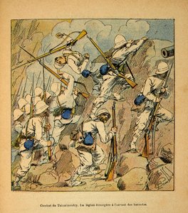 A Guerra em Madagáscar - História das Expedições Francesas de 1885-1895 por Henri Galli dit Galllichet (1854-1922), ilustrada por Louis Bombled (1862-1927): Batalha de Tsinainondry, a legião estrangeira no assalto às baterias Hovas em 1895, Pr de Louis Charles Bombled