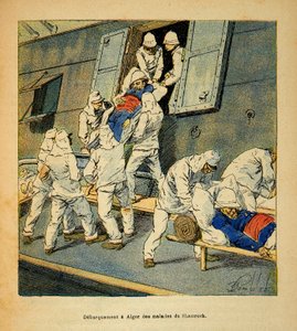 A Guerra em Madagáscar - História das Expedições Francesas de 1885-1895 por Henri Galli dit Galllichet (1854-1922), ilustrada por Louis Bombled (1862-1927): Desembarque para Argel em 1895 das tropas doentes do navio hospital "Shamrock" de Ma de Louis Charles Bombled