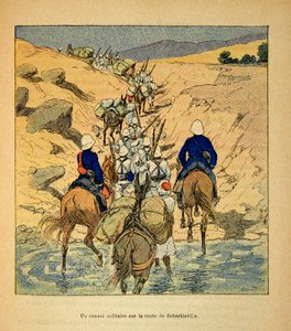 A Guerra em Madagáscar - História das Expedições Francesas de 1885-1895 por Henri Galli dit Galllichet (1854-1922), ilustrada por Louis Bombled (1862-1927): um comboio militar na estrada para Suberbieville em 1895, Coleção Privada de Louis Charles Bombled