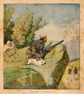 A Guerra em Madagáscar - História das Expedições Francesas de 1885-1895 por Henri Galli dit Galllichet (1854-1922), ilustrada por Louis Bombled (1862-1927): Hovas Ambushes, Colecção Privada de Louis Charles Bombled