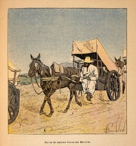 A Guerra em Madagáscar - História das Expedições Francesas de 1885-1895 por Henri Galli dit Galllichet (1854-1922), ilustrada por Louis Bombled (1862-1927): Comboio de Fugas Doentes em Marololo, Coleção Particular de Louis Charles Bombled