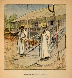 A Guerra em Madagáscar - História das Expedições Francesas de 1885-1895 por Henri Galli dit Galllichet (1854-1922), ilustrada por Louis Bombled (1862-1927): O Pavilhão da Rainha Ranavalona em Tananarive em 1895, Coleção Particular de Louis Charles Bombled