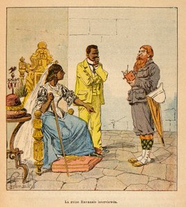 A guerra em Madagáscar - história das expedições francesas de 1885-1895 por Henri Galli dit Galllichet (1854-1922), ilustrada por Louis Bombled (1862-1927): um jornalista inglês entrevistou a rainha Ravanalo em 1895, na presença de seu principal ministre de Louis Charles Bombled