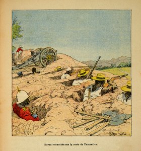 A guerra em Madagáscar - História das expedições francesas de 1885-1895 por Henri Galli dit Galllichet (1854-1922), ilustrada por Louis Bombled (1862-1927): Hovas troupe trenchees na estrada para Tannarive em 1895, Coleção Particular de Louis Charles Bombled
