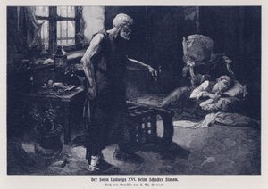 O Delfim, filho do Rei Luís XVI de França, enviado para viver com o sapateiro Antoine Simon por ordem do Comité de Segurança Pública, Revolução Francesa de Louis Charles Spriet