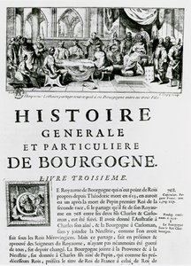 Frontispício de &39;Histoire de Bourgogne&39;, representando o imperador Lothair