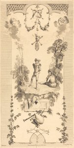 Pastor dançando ao som de uma flauta de Louis Crépy after Antoine Watteau