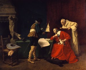 Richelieu estuda os planos de ataque ao cerco de La Rochelle de Louis Debras