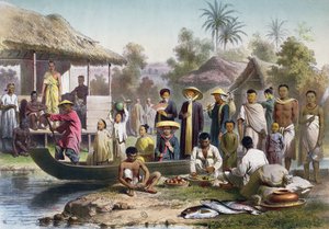 Traje annamês, cambojano e siamês, redesenhado por Janet Lange e gravado por Eugene Ciceri, c.1870 de Louis Delaporte