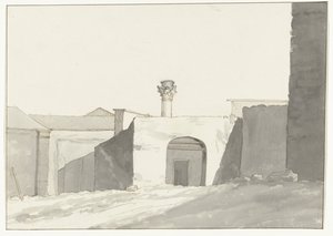 Antieke zuil en gebouwen em haven van Brindisi
Uma vista distante da Coluna Antiga [no porto de Brindisi].
Viagem a Itália, Sicília e Malta - 1778 (título da série) de Louis Ducros