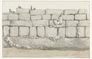Buitenkant van de buitenmuur van de antieke tempel in de oude stad Manduria
Estrutura exterior da parede exterior da antiga Manduria
Viagem a Itália, Sicília e Malta - 1778 (título da série)