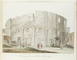 Buitenmuur van oude theater van Catanië
Vista exterior do antigo pequeno teatro, ou Odeum in Catania (título sobre o objecto)
Viagem a Itália, Sicília e Malta - 1778 (título da série) de Louis Ducros