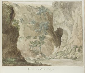 Buitenwand van de grot Oreille de Denys
Vista exterior do Ouvido de Denys (título sobre o objecto)
Voyage en Italie, en Sicile et à Malte - 1778 (título da série) de Louis Ducros
