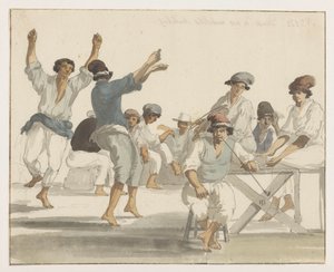 Dansende maltezer matrozen Dança dos nossos marinheiros malteses (título no objeto) Viagens na Itália, Sicília e Malta - 1778 (título da série) de Louis Ducros