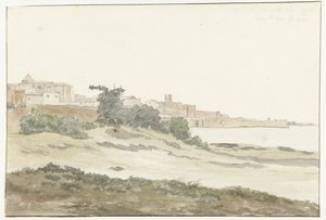 Gezicht op Barletta gelegen aan de kust
Vista da cidade de Barletta a partir do mar (título sobre o objecto)
Viagem a Itália, Sicília e Malta - 1778 (título da série) de Louis Ducros
