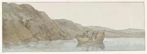 Gezicht op Kaap Paceco em Calabrië nabij de stad Scilla Vista do Cabo Paceco na Calábria perto de Scilla (título no objeto) Viagens na Itália, Sicília e Malta - 1778 (título da série) de Louis Ducros