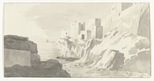 Gezicht op Polignano
Vista da cidade Polignano (título sobre o objecto)
Viagem a Itália, Sicília e Malta - 1778 (título da série) de Louis Ducros