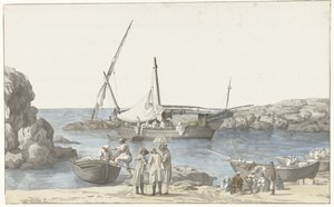 Gezicht op Taranto em paraíso de Luogo Vivo Vista do nosso edifício Tarentin e do porto do aterramento nº anterior (título no objeto) Viagens na Itália, Sicília e Malta- 1778 (título da série)