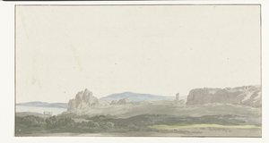 Gezicht op een rots bij de Golf van Taranto in de buurt van Gallipoli
Vista de uma rocha no Golfo de Taranto, no bairro de Gallipoli (título sobre o objecto)
Voyage en Italie, en Sicile et à Malte - 1778 (título da série) de Louis Ducros