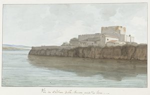 Gezicht op kasteel van Brucoli, 