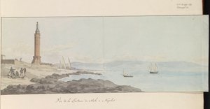 Vista do farol perto do cais em Nápoles
Vue de la Lanterne du Mole à Nápoles (título sobre o objecto)
Voyage en Italie, en Sicile et à Malte - 1778 (título da série) de Louis Ducros