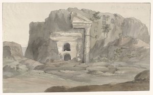 Túmulos com fachada em estilo dórico esculpidos na rocha perto de Siracusa
Voyage en Italie, en Sicile et à Malte - 1778 (título da série) de Louis Ducros