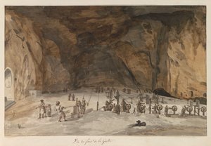 Interior da carrinha grot Santa Maria Capella Vista da parte inferior da Gruta (título no objeto) Viagens na Itália, Sicília e Malta - 1778 (título da série) de Louis Ducros