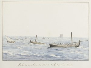 Pescadores de coral ao largo da costa da Sicília, ao largo de Terra Nuova
Pêche du corail sur les côtes de Sicile vers Terra Nuova (título sobre o objecto)
Voyage en Italie, en Sicile et à Malte - 1778 (título da série) de Louis Ducros