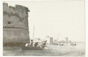 Mosselvissers op Mare Piccolo bij de vestingwerken van Taranto
Pesca de mexilhões no Piccolo de Taranto visto da esquina da Cidadela (título sobre o objecto)
Voyage en Italie, en Sicile et à Malte - 1778 (título da série)