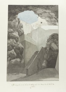 Rochas de lava notáveis ​​de 1669 nas muralhas da cidade de Catania Efeito singular de la lave de 1669 près des mur de Catane (título no objeto) Voyage en Italy, e Sicile et à Malte - 1778 (título da série) de Louis Ducros
