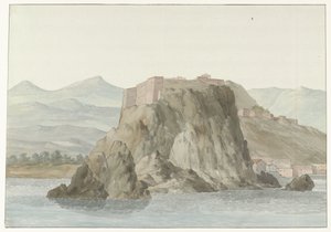 Rocha e cidade de Scilla na região da Calábria vista do mar no lado norte
Rocher & Ville de Scilla en Calabre; vue prise en mer, du côté du Nord (título sobre o objecto)
Voyage en Italie, en Sicile et à Malte - 1778 (título da série) de Louis Ducros