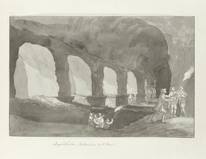 Carrinha subterrânea do anfiteatro de Catanië Anfiteatro de Catania (título no objeto) Viagens na Itália, Sicília e Malta - 1778 (título da série) de Louis Ducros