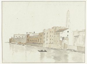 Stadsgezicht em Bari vanuit een raam in de herberg
Vista de um ponto da cidade de Bari, tirada de uma janela da nossa pousada (título sobre o objecto)
Viagem a Itália, Sicília e Malta - 1778 (título da série) de Louis Ducros