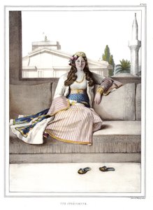 Um ateniense. em "Journey to Athenes and Constantinople, ou coleção de retratos gregos e otomanos, vistas e figurinos, pintados em lugares de depois da natureza, litografias e colórias por Louis Dupre (1789-1837), aluno de David.1825. de Louis Dupré