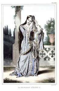 Princesa Helene Soutzo. em "Journey to Athenes and Constantinople, ou coleção de retratos gregos e otomanos, vistas e figurinos, pintados em lugares de depois da natureza, litografias e colórias por Louis Dupre (1789-1837), aluno de David.1825.