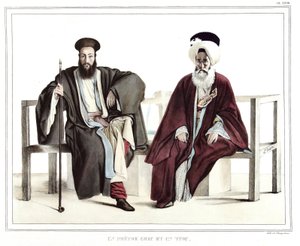 Um padre grego e um turco. em "Journey to Athenes and Constantinople, ou coleção de retratos gregos e otomanos, vistas e fantasias, pintados em lugares depois da natureza, litografias e colórias por Louis Dupre (1789-1837), aluno de David.1825. de Louis Dupré