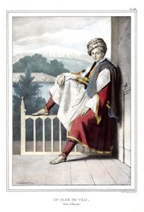Uma página de Veli, pasha deThessalie. em "Journey to Athenes and Constantinople, ou coleção de retratos gregos e otomanos, vistas e figurinos, pintados em lugares da natureza, litografias e colórias por Louis Dupre (1789-1837), aluno de David.1825. de Louis Dupré
