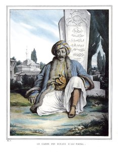 The Guardian of the Seals of Ali Pasha de Janina (1741-1822), em "Voyage a Athenes and a Constantinople, ou coleção de retratos gregos e otomanos, vistas e figurinos, pintados em lugares da natureza, litografias e colórias de Louis Dupre (1789-1837) pu de Louis Dupré