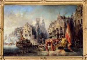 Chegada do Duque de Alba a Roterdão em 1567 Os navios de Ferdinand Alvare de Toledo (ou Fernando Alvarez de Toledo e Pimentel), Duque de Alba, Governador da Flandres (1508-1582) na cidade. Pintura de Eugene Isabey (1803-1886)