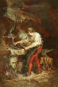 O Ferreiro (óleo sobre painel) de Louis Eugene Gabriel Isabey